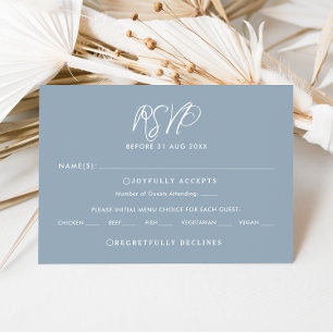 Blue & White Calligraphy RSVP Wedding Reply Card