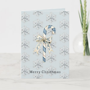 Blue White Candy Canes Bows Christmas Card