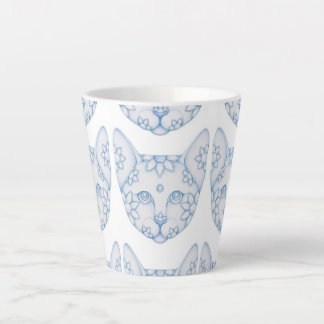 BLUE & WHITE CATS WITH FLOWERS LATTE MUG