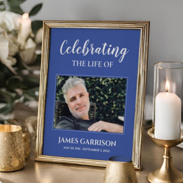 Blue White Celebration Of Life with Photo Funeral Poster (Creator Uploaded)
