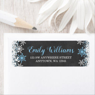 Blue White Chalkboard Snowflake Return Address
