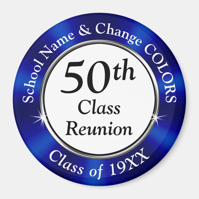 Blue, White, Cheap 50th Class Reunion Souvenirs,  Magnet (Front)