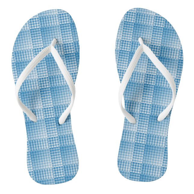 Blue White Checker Abstract Pattern Flip Flops (Footbed)