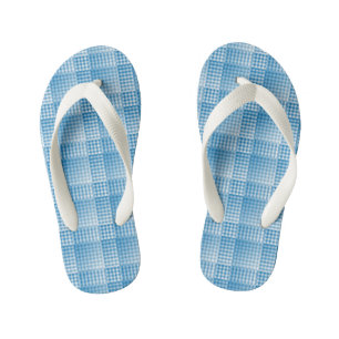 Blue White Checker Abstract Pattern Kid's Flip Flops