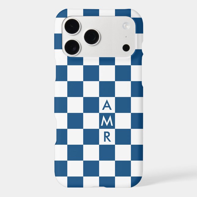 Blue White Checkered Pattern Custom Monogram (Verso)