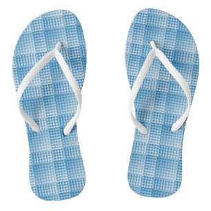 Blue White Chequered Abstract Pattern Flip Flops