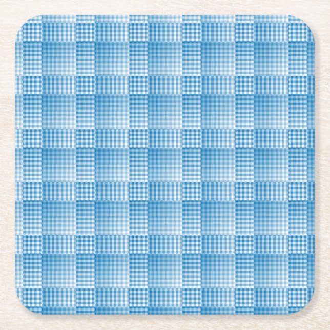 Blue White Chequered Abstract Pattern Square Paper Coaster (Front)