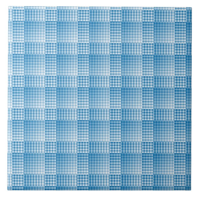Blue White Chequered Abstract Pattern Tile (Front)