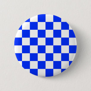 Blue White Chequered Check Pattern 2 Inch Round Button