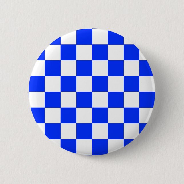 Blue White Chequered Check Pattern 2 Inch Round Button (Front)