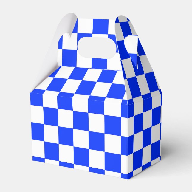 Blue White Chequered Check Pattern Favor Box (Front Side)