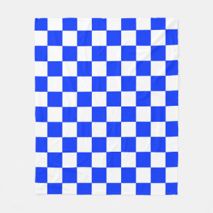 Blue White Chequered Check Pattern Fleece Blanket