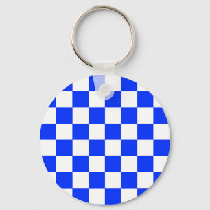 Blue White Chequered Check Pattern Keychain