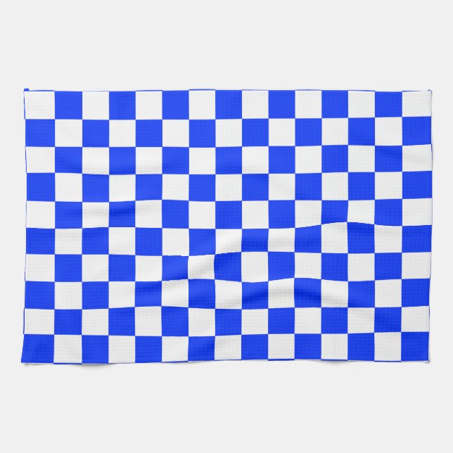 Blue White Chequered Check Pattern Kitchen Towel (Horizontal)