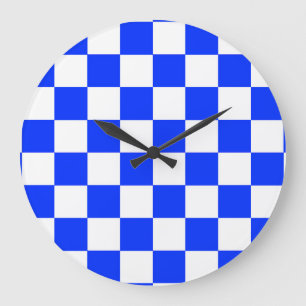 Blue White Chequered Check Pattern Large Clock