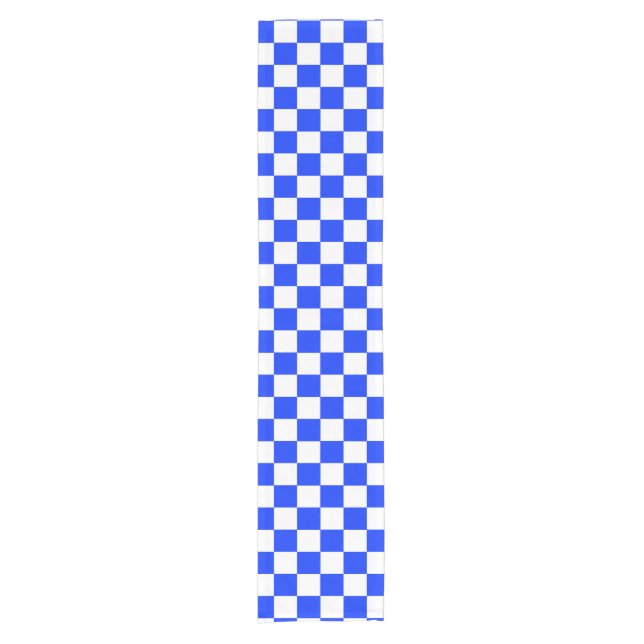 Blue White Chequered Check Pattern Short Table Runner (Front)