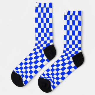 Blue White Chequered Check Pattern Socks