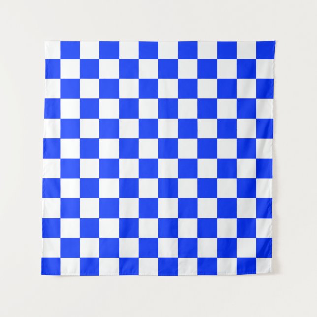 Blue White Chequered Check Pattern Tapestry (Front)