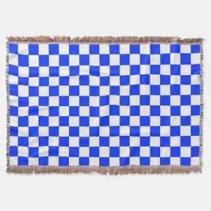 Blue White Chequered Check Pattern Throw Blanket