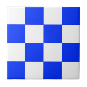 Blue White Chequered Check Pattern Tile