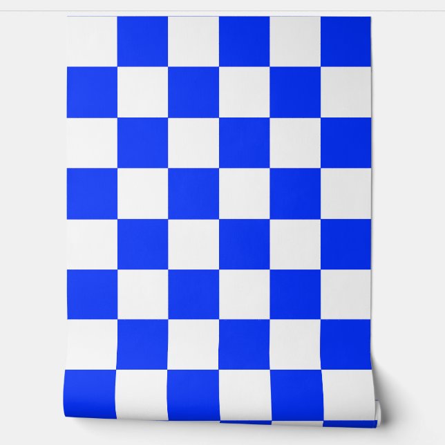 Blue White Chequered Check Wall Decor (Unrolling)