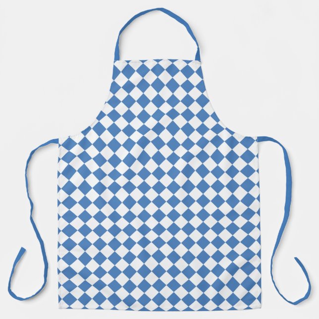 Blue White Chequered Diamond Pattern Apron (Front)