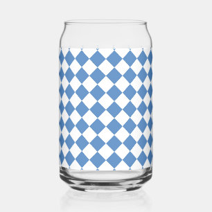 Blue White Chequered Diamond Pattern Can Glass