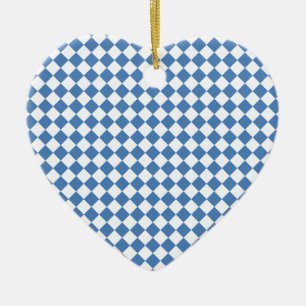 Blue White Chequered Diamond Pattern Ceramic Ornament