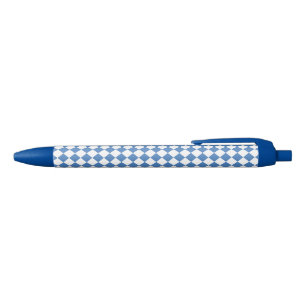 Blue White Chequered Diamond Pattern Ink Pen