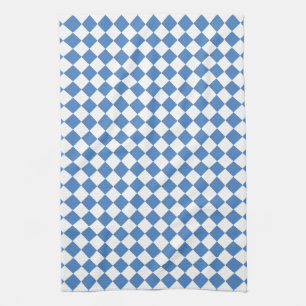 Blue White Chequered Diamond Pattern Kitchen Towel
