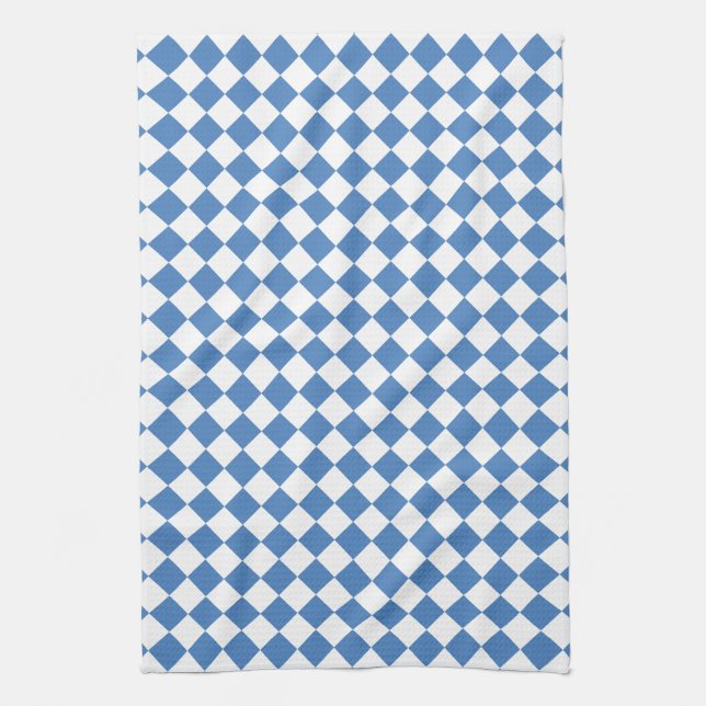 Blue White Chequered Diamond Pattern Kitchen Towel (Vertical)
