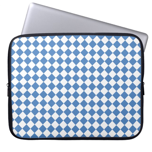 Blue White Chequered Diamond Pattern Laptop Sleeve (Front)