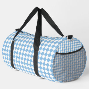Blue White Chequered Diamond Pattern Large Duffle Bag