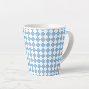 Blue White Chequered Diamond Pattern Latte Mug