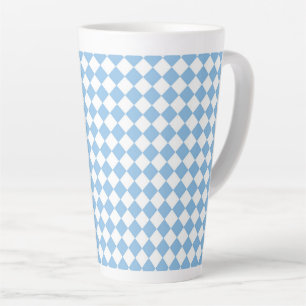 Blue White Chequered Diamond Pattern Latte Mug