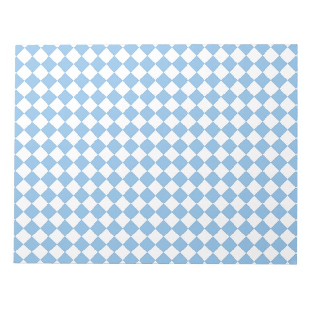 Blue White Chequered Diamond Pattern Notepad (Front)