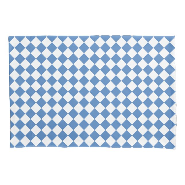 Blue White Chequered Diamond Pattern Pillowcase (Front)