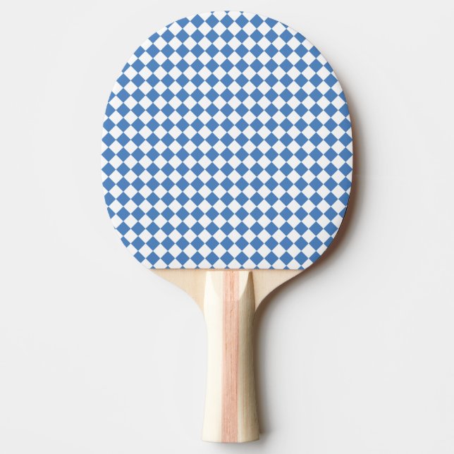 Blue White Chequered Diamond Pattern Ping Pong Paddle (Front)