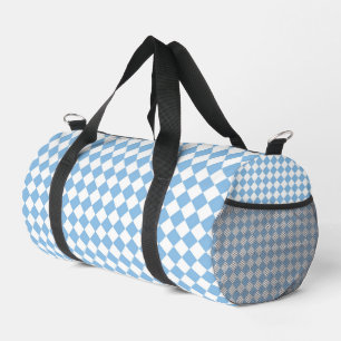 Blue White Chequered Diamond Pattern Small Duffle Bag
