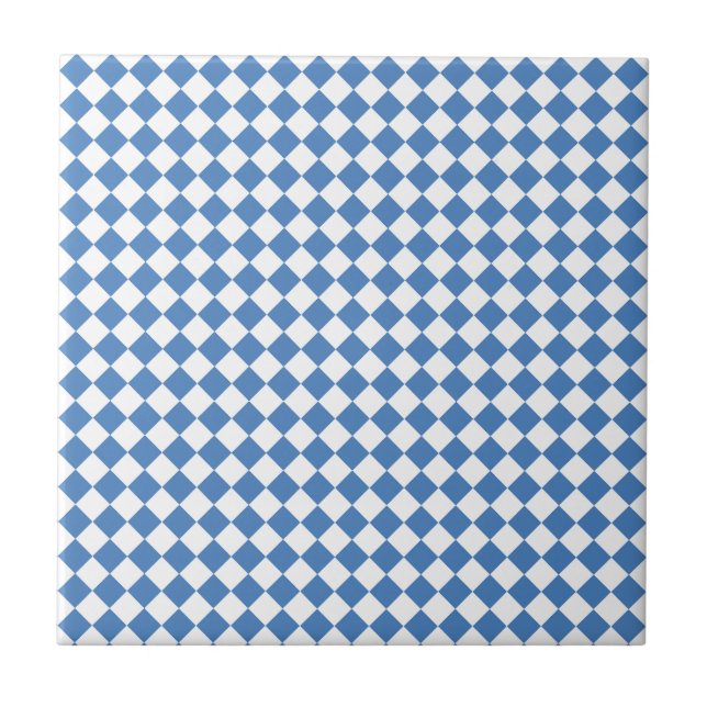 Blue White Chequered Diamond Pattern Tile (Front)