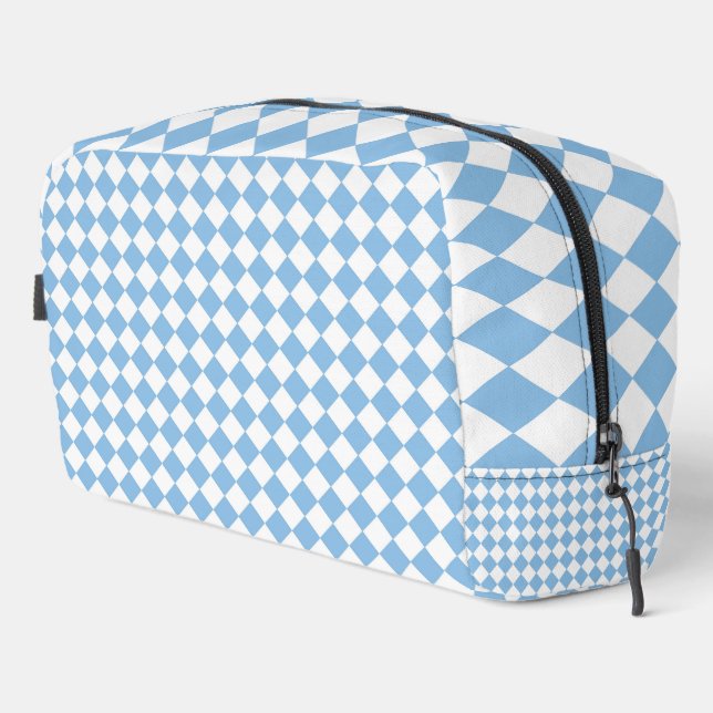 Blue White Chequered Diamond Pattern Toiletry Bag (Right Corner)