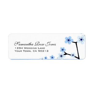 Blue & White Cherry Blossom Flowers Custom Address