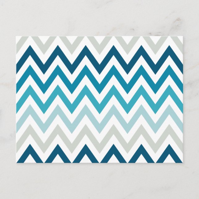 Blue White Chevron Geometric Designs Colour Postcard (Front)