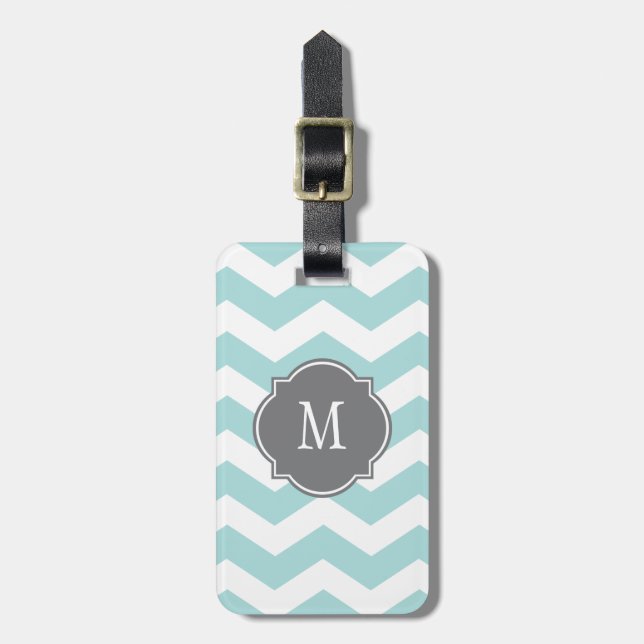 Blue & White Chevron Monogram Luggage Tag (Front Vertical)