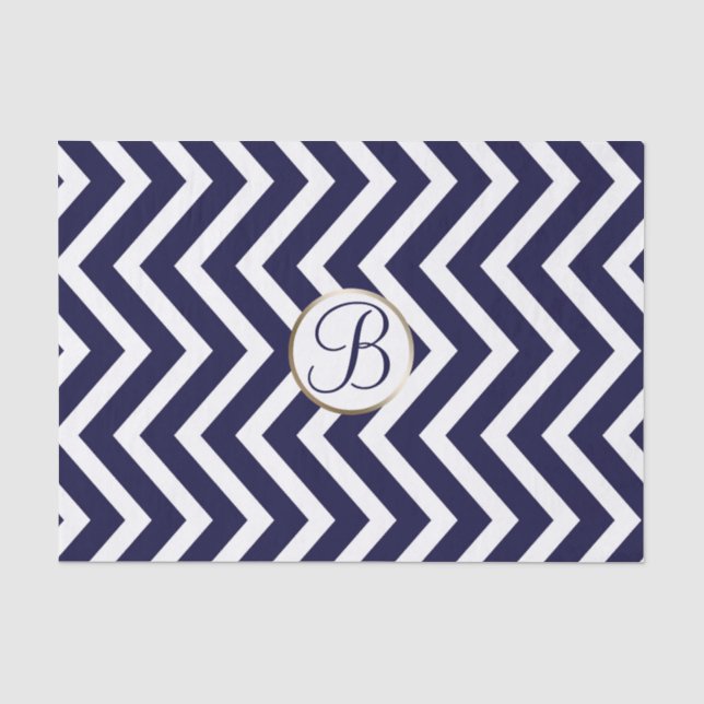 Blue White Chevron Print Monogram Letter Initial Tissue Paper (Front)