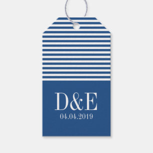 Blue white chevron stripe wedding favour gift tags