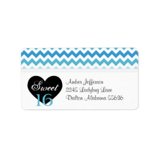 Blue & White Chevron Sweet 16 Party Address Labels