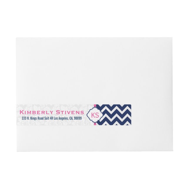 Blue & White Chevron Zigzag Pattern 2 Wraparound Address Label (Front)