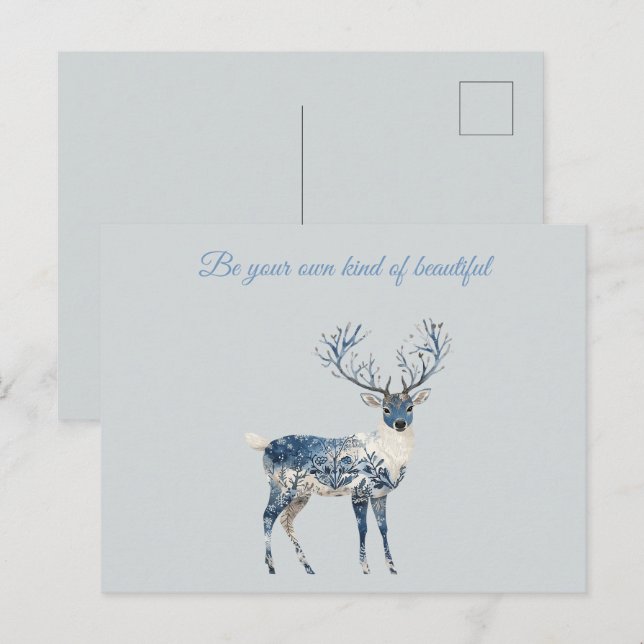 Blue White Chic Deer Postcard (Front/Back)
