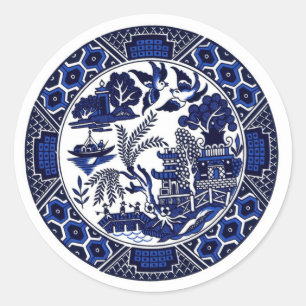 Blue & White China Blue Willow Design Classic Round Sticker